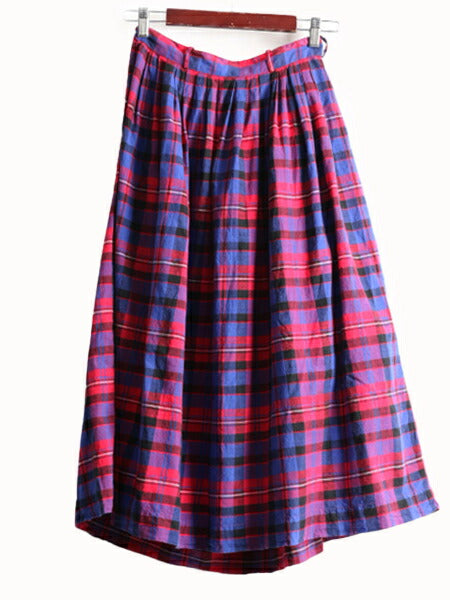 80s ウールリッチ チェック フレア スカート レディース S 程 古着 80年代 ヴィンテージ 紺タグ Woolrich インディアン マドラス インド製