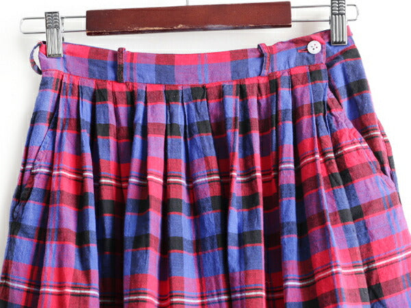 80s ウールリッチ チェック フレア スカート レディース S 程 古着 80年代 ヴィンテージ 紺タグ Woolrich インディアン マドラス インド製