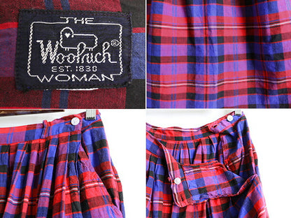 80s ウールリッチ チェック フレア スカート レディース S 程 古着 80年代 ヴィンテージ 紺タグ Woolrich インディアン マドラス インド製