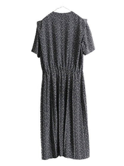 90s Leslie Fay 総柄 プリーツ ワンピース レディース XL 程 90年代 オールド マキシ丈 ロングワンピース 半袖 ドレス ワンピ 大きいサイズ