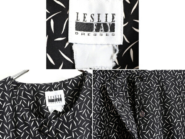 90s Leslie Fay 総柄 プリーツ ワンピース レディース XL 程 90年代 オールド マキシ丈 ロングワンピース 半袖 ドレス ワンピ 大きいサイズ