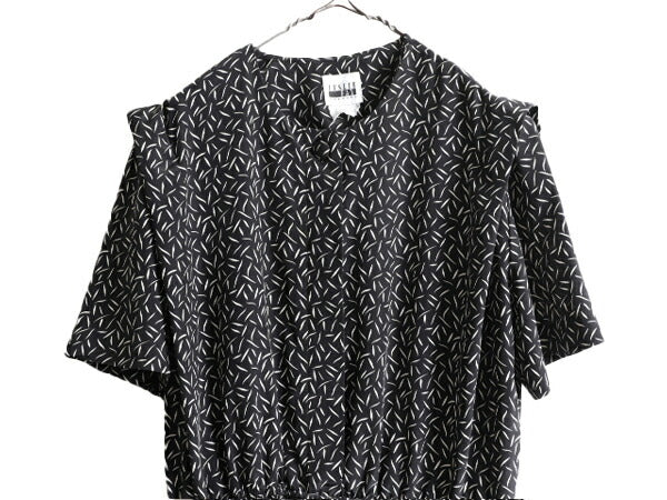 90s Leslie Fay 総柄 プリーツ ワンピース レディース XL 程 90年代 オールド マキシ丈 ロングワンピース 半袖 ドレス ワンピ 大きいサイズ