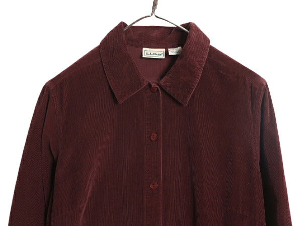 90s エルエルビーン 細畝 コーデュロイ 長袖 シャツ ワンピース レディース M 程 90年代 オールド マキシ丈 コットン ロング ワンピ LLBean