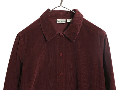 90s エルエルビーン 細畝 コーデュロイ 長袖 シャツ ワンピース レディース M 程 90年代 オールド マキシ丈 コットン ロング ワンピ LLBean