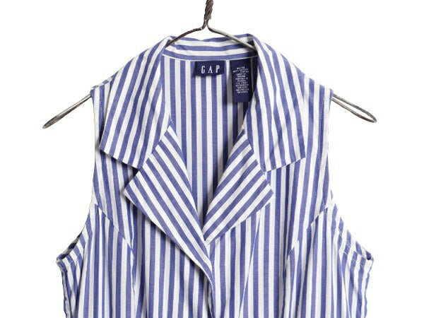 90s OLD GAP ストライプ ノースリーブ シャツ ワンピース M / 古着 90年代 オールド ギャップ ロング ワンピ マキシ丈 襟付き シャツワンピ