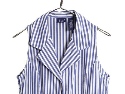 90s OLD GAP ストライプ ノースリーブ シャツ ワンピース M / 古着 90年代 オールド ギャップ ロング ワンピ マキシ丈 襟付き シャツワンピ