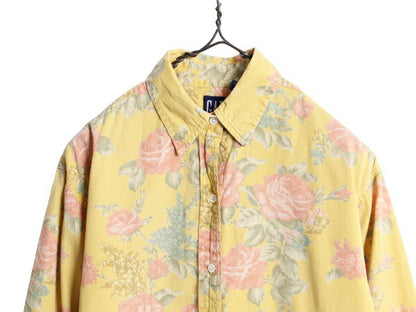 90s OLD GAP 花柄 長袖 シャツ レディース S / 90年代 オールド ギャップ 旧タグ コットン ブラウス 総柄 マルチカラー 長袖シャツ 紺タグ