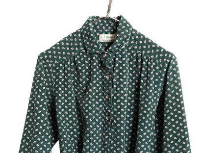 80s エルエルビーン 総柄 細畝 コーデュロイ 長袖 ワンピース レディース M 程/ ヴィンテージ LLBEAN ロング ワンピ ミディ丈 ベルト付き