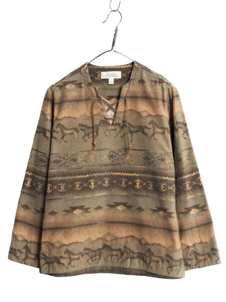 カベラス ネイティブ 総柄 シャモア クロス レースアップ 長袖 シャツ レディース S / アウトドア Cabelas ヘビー フランネル プルオーバー