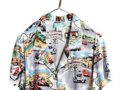 00s ハワイ製 REYN SPOONER x MAZDA LAGUNA SECA レーヨン 半袖 アロハ シャツ レディース XL 古着 オールド レインスプーナー ハワイアン