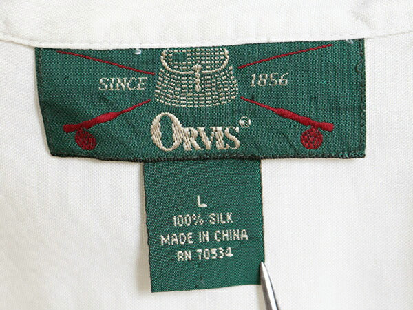 90s オービス 100% シルク 半袖 シャツ レディース L 古着 旧タグ 90年代 オールド ORVIS アウトドア 無地 ブラウス 高級 薄手 ナチュラル