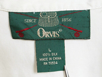 90s オービス 100% シルク 半袖 シャツ レディース L 古着 旧タグ 90年代 オールド ORVIS アウトドア 無地 ブラウス 高級 薄手 ナチュラル