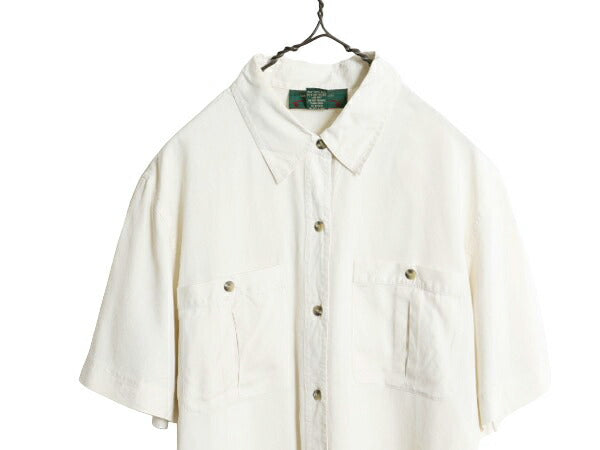 90s オービス 100% シルク 半袖 シャツ レディース L 古着 旧タグ 90年代 オールド ORVIS アウトドア 無地 ブラウス 高級 薄手 ナチュラル