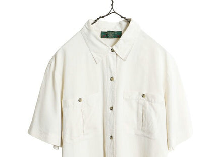 90s オービス 100% シルク 半袖 シャツ レディース L 古着 旧タグ 90年代 オールド ORVIS アウトドア 無地 ブラウス 高級 薄手 ナチュラル