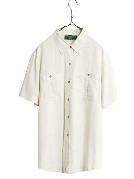 90s オービス 100% シルク 半袖 シャツ レディース L 古着 旧タグ 90年代 オールド ORVIS アウトドア 無地 ブラウス 高級 薄手 ナチュラル