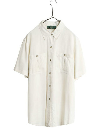 90s オービス 100% シルク 半袖 シャツ レディース L 古着 旧タグ 90年代 オールド ORVIS アウトドア 無地 ブラウス 高級 薄手 ナチュラル