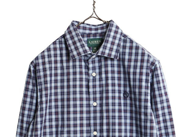 LAUREN ラルフローレン チェック 長袖 シャツ 18 ボーイズ XL メンズ XS 古着 ポロ 長袖シャツ ロゴ刺繍 マルチカラー カジュアル Yシャツ