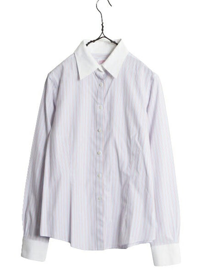 ブルックスブラザーズ ストライプ 長袖 クレリック シャツ レディース M 程 / Brooks Brothers ノーアイロン ストレッチ ワイシャツ ドレス