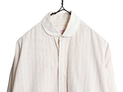 80s ブルックスブラザーズ ストライプ 長袖 クレリック シャツ レディース S 程 古着 Brooks Brothers MAKERS ヴィンテージ ラウンドカラー