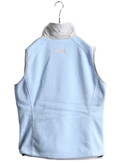 ノースフェイス フルジップ フリース ベスト レディース M / 古着 The North face アウトドア ハイネック 重ね着 前開き ワンポイント 薄青