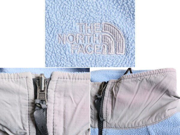 ノースフェイス フルジップ フリース ベスト レディース M / 古着 The North face アウトドア ハイネック 重ね着 前開き ワンポイント 薄青