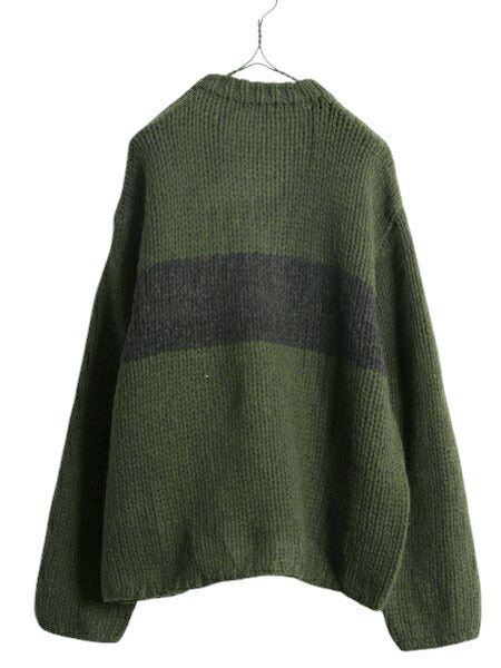00s 手編み J CREW ボーダー ハンド ニット セーター メンズ XL 古着 オールド ウール ハンドメイド ジェイクルー ローゲージ 大きいサイズ