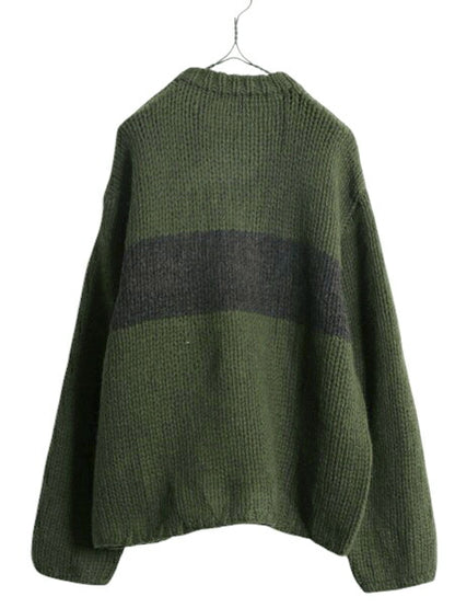 00s 手編み J CREW ボーダー ハンド ニット セーター メンズ XL 古着 オールド ウール ハンドメイド ジェイクルー ローゲージ 大きいサイズ