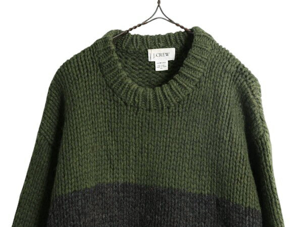 00s 手編み J CREW ボーダー ハンド ニット セーター メンズ XL 古着 オールド ウール ハンドメイド ジェイクルー ローゲージ 大きいサイズ