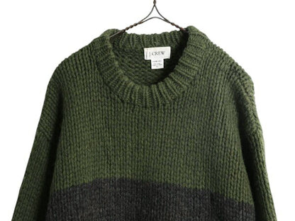 00s 手編み J CREW ボーダー ハンド ニット セーター メンズ XL 古着 オールド ウール ハンドメイド ジェイクルー ローゲージ 大きいサイズ