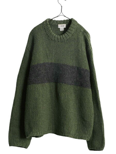 00s 手編み J CREW ボーダー ハンド ニット セーター メンズ XL 古着 オールド ウール ハンドメイド ジェイクルー ローゲージ 大きいサイズ