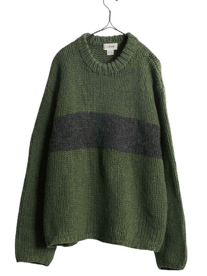 00s 手編み J CREW ボーダー ハンド ニット セーター メンズ XL 古着 オールド ウール ハンドメイド ジェイクルー ローゲージ 大きいサイズ