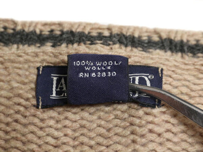 90s ランズエンド ウール ニット セーター メンズ XL 古着 オールド LANDS END クルーネック 無地 ミドルゲージ リンガー タイプ ツートン