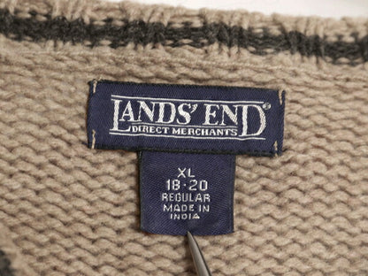90s ランズエンド ウール ニット セーター メンズ XL 古着 オールド LANDS END クルーネック 無地 ミドルゲージ リンガー タイプ ツートン