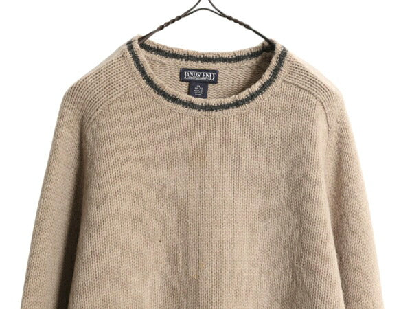 90s ランズエンド ウール ニット セーター メンズ XL 古着 オールド LANDS END クルーネック 無地 ミドルゲージ リンガー タイプ ツートン