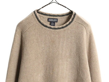 90s ランズエンド ウール ニット セーター メンズ XL 古着 オールド LANDS END クルーネック 無地 ミドルゲージ リンガー タイプ ツートン