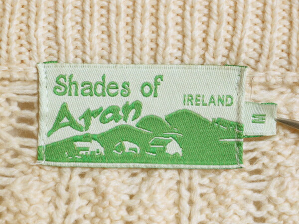 アイルランド製 フィッシャーマン メリノ ウール ニット カーディガン レディース M アラン ケーブル セーター ナチュラル 前開き 羽織り