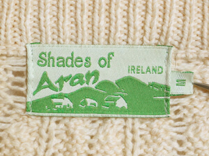 アイルランド製 フィッシャーマン メリノ ウール ニット カーディガン レディース M アラン ケーブル セーター ナチュラル 前開き 羽織り