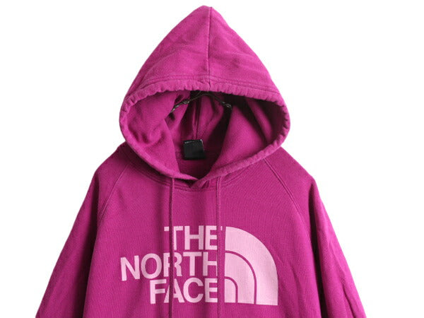 ノースフェイス プリント スウェット フード パーカー レディース L / The North Face トレーナー プルオーバー 裏起毛 アウトドア 紫 薄手