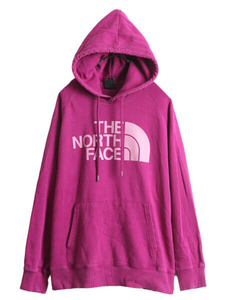 ノースフェイス プリント スウェット フード パーカー レディース L / The North Face トレーナー プルオーバー 裏起毛 アウトドア 紫 薄手