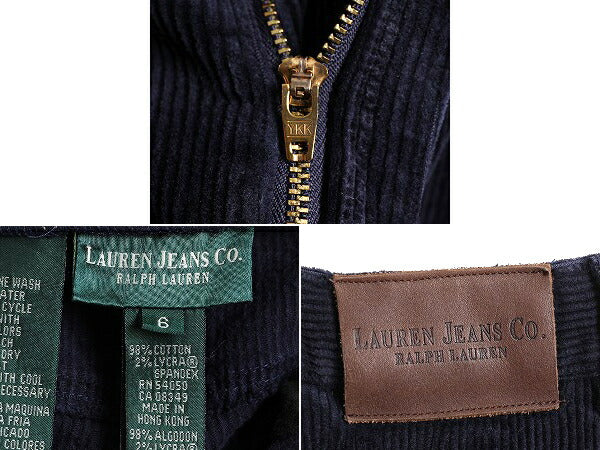 90s LAUREN JEANS ラルフローレン 太畝 コーデュロイ パンツ レディース 28インチ S 程/ 古着 スリム ストレート ノータック ストレッチ 黒