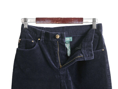 90s LAUREN JEANS ラルフローレン 太畝 コーデュロイ パンツ レディース 28インチ S 程/ 古着 スリム ストレート ノータック ストレッチ 黒