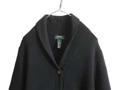 90s LAUREN ラルフローレン ショールカラー ニット ガウン レディース L 90年代 ポロ ラム ウール セーター コート ロング カーディガン 黒
