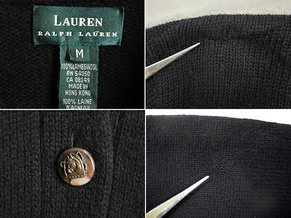 90s LAUREN ラルフローレン ショールカラー ニット ガウン レディース L 90年代 ポロ ラム ウール セーター コート ロング カーディガン 黒