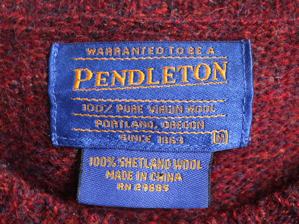 90s ペンドルトン シェットランド ウール ニット セーター メンズ M / 90年代 オールド PENDLETON 無地 クルーネック ミドルゲージ エンジ