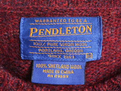 90s ペンドルトン シェットランド ウール ニット セーター メンズ M / 90年代 オールド PENDLETON 無地 クルーネック ミドルゲージ エンジ