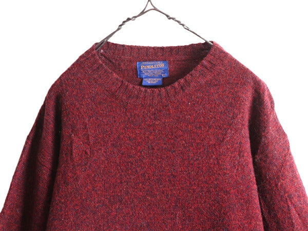 90s ペンドルトン シェットランド ウール ニット セーター メンズ M / 90年代 オールド PENDLETON 無地 クルーネック ミドルゲージ エンジ