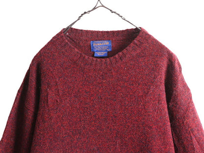 90s ペンドルトン シェットランド ウール ニット セーター メンズ M / 90年代 オールド PENDLETON 無地 クルーネック ミドルゲージ エンジ