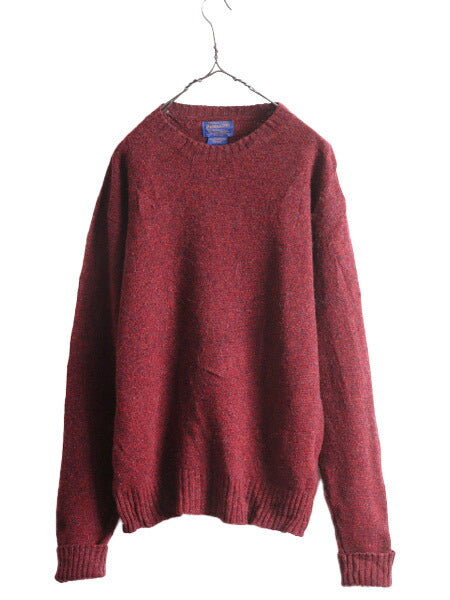 90s ペンドルトン シェットランド ウール ニット セーター メンズ M / 90年代 オールド PENDLETON 無地 クルーネック ミドルゲージ エンジ