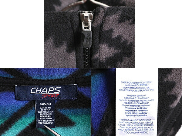 チャップス スポーツ ラルフローレン ネイティブ 総柄 フリース ベスト メンズ S 古着 CHAPS SPORTS ポロ フルジップ ハイネック 重ね着