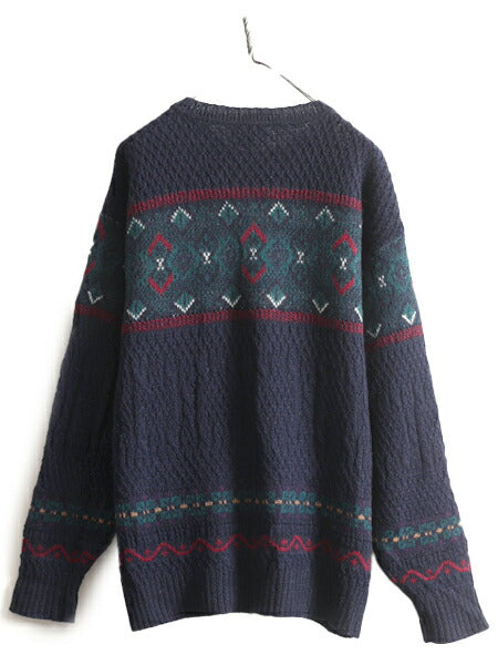 70s USA製 ペンドルトン ノルディック ウール デザイン ニット セーター メンズ L / 古着 PENDLETON 70年代 ヴィンテージ 3D 立体編み 総柄
